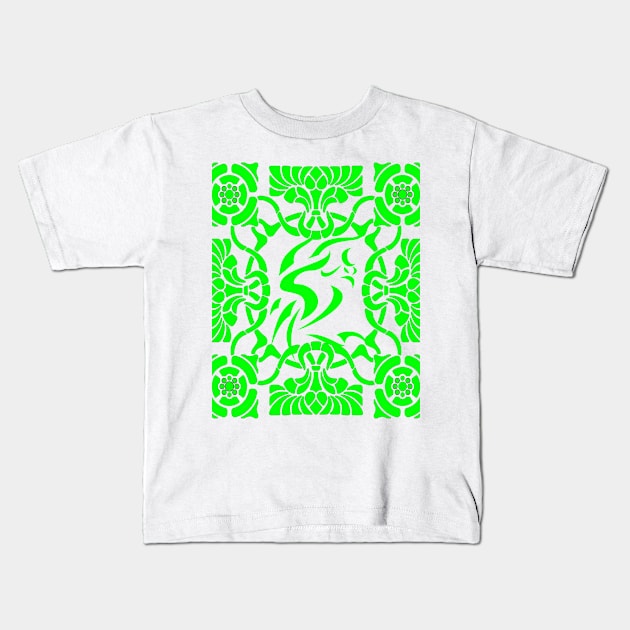 Ornamental Phoenix firebird Green Kids T-Shirt by Kiyiya Designs